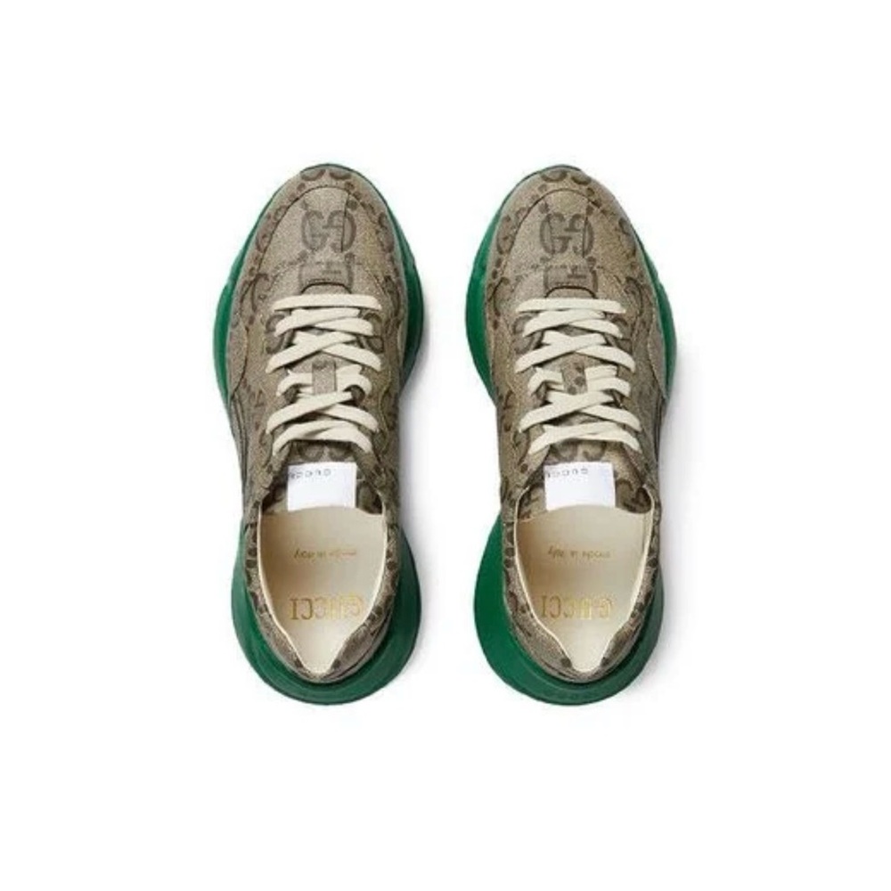 Gucci Beige GG Monogram Sneaker with Green Platform Sole - Picture 3 of 10